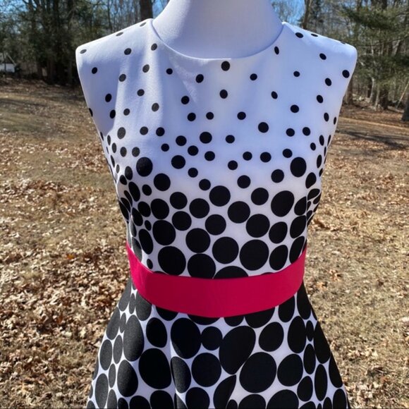 SANDRA DARREN DRESS FIT FLARE WHITE BLACK DOT Size 6 - Picture 2 of 6